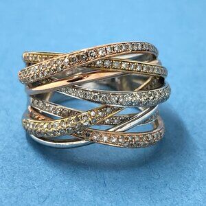 EFFY 14K Gold Trio Tri-Color  0.71ct Diamond Crossover Ring AUTHENTIC